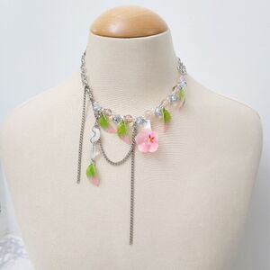 Brand New Handmade Stainless Steel Pink Flower Necklace